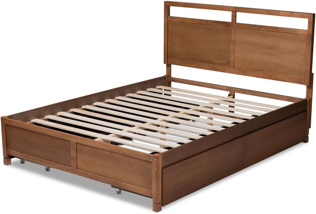 Walnut Brown Finished Wood Full Size 4-Drawer Platform Storage Bed W256