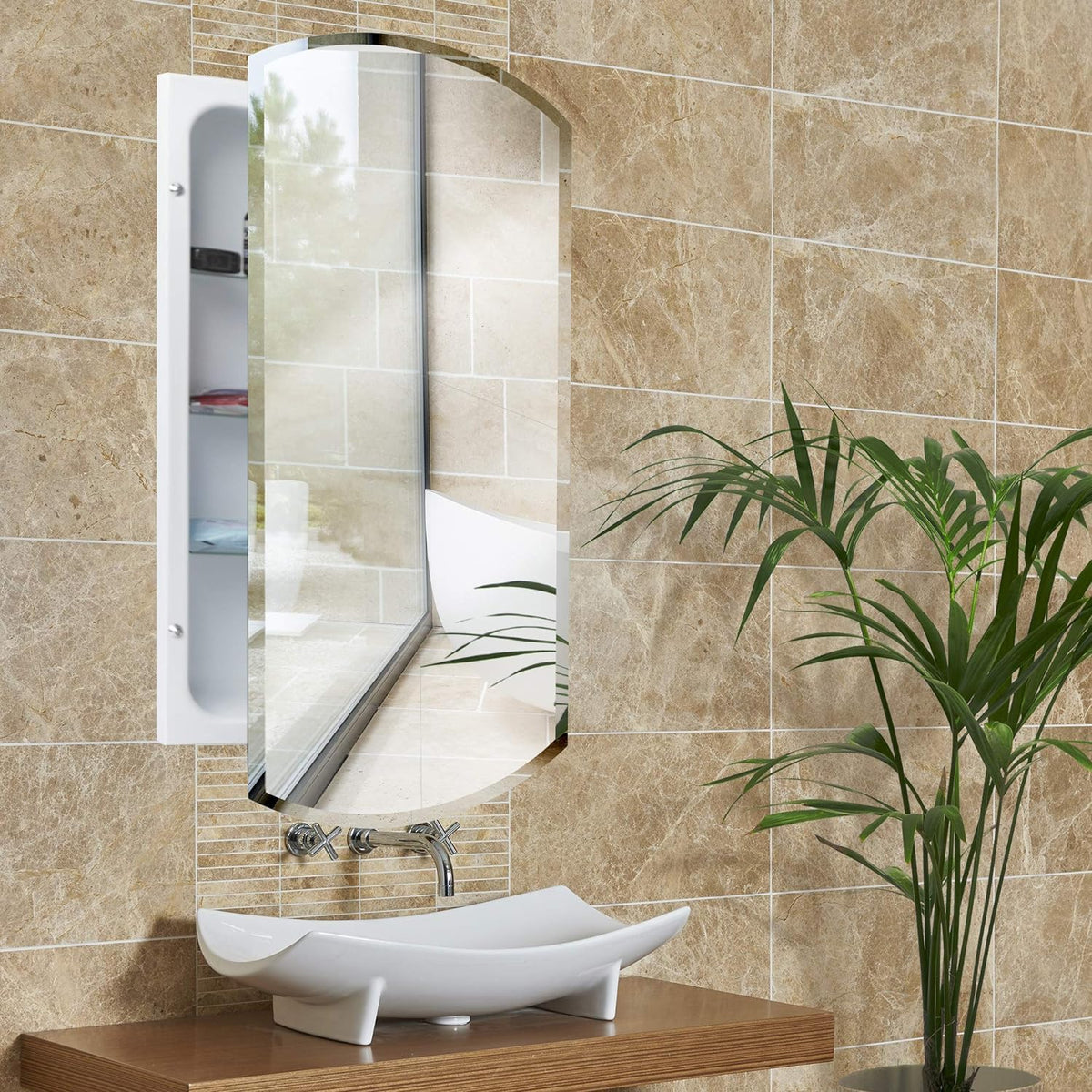 Recessed Medicine Cabinet Mirror with Beveled Edge F866932