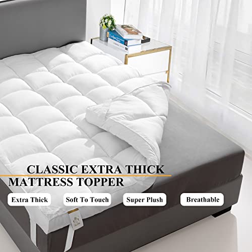 Extra Thick King Mattress Topper, Soft Plush Cooling Overfilled 1400GSM Mattress Pad N18177