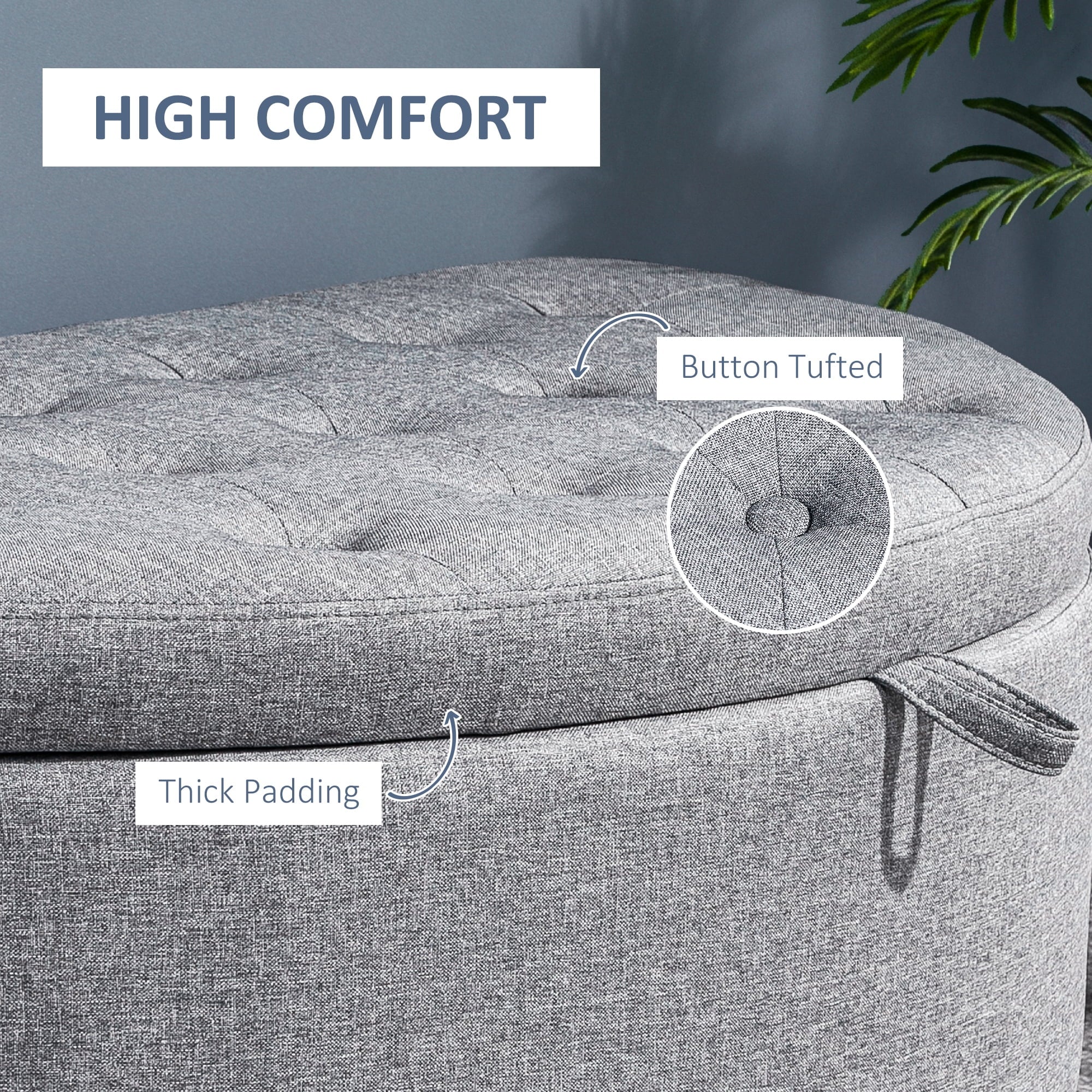 Gray Half Moon Storage Ottoman with Lift Lid J863