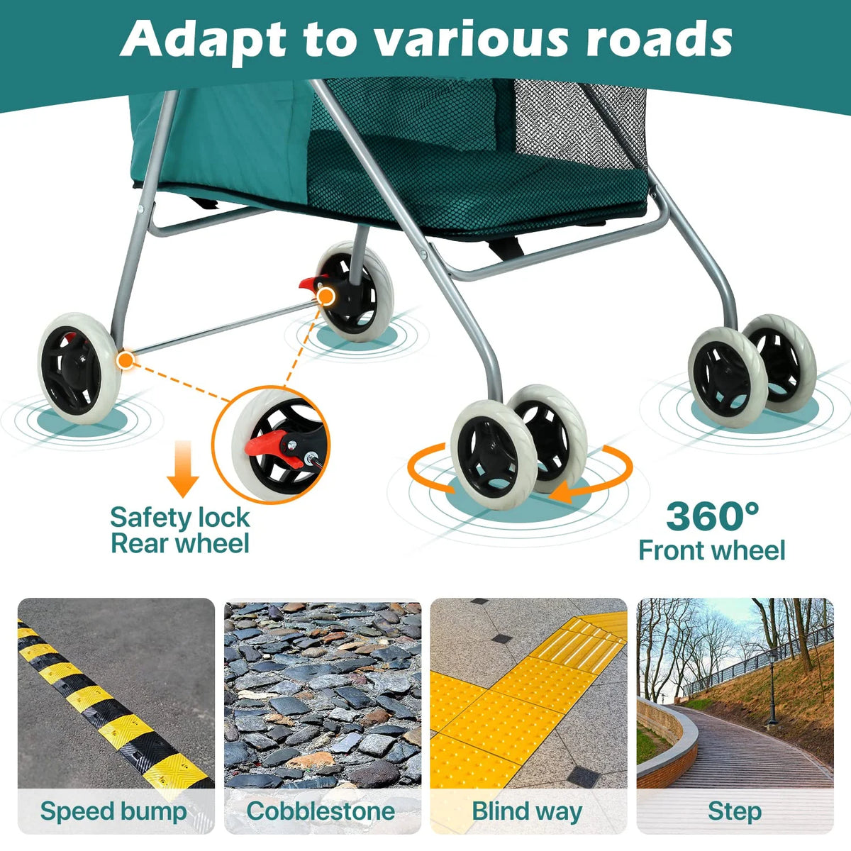 Teal Folding 4-Wheel Dog Stroller U8959