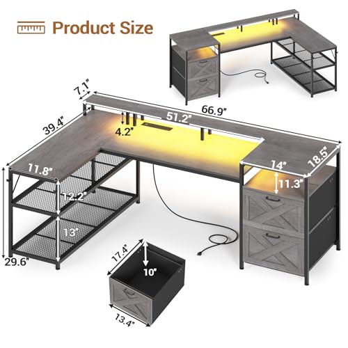 White L Shaped Desk with Drawers and Power Outlet P9909