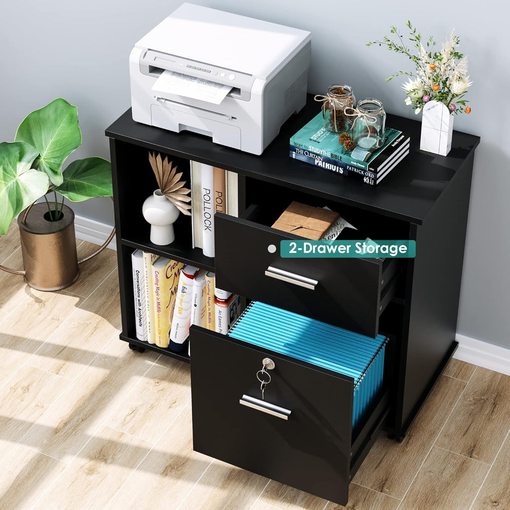 Black Wood Lateral File Cabinet with Lock I37452