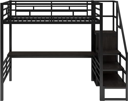Full Size Metal Loft Bed with Desk and Wardrobe J567724