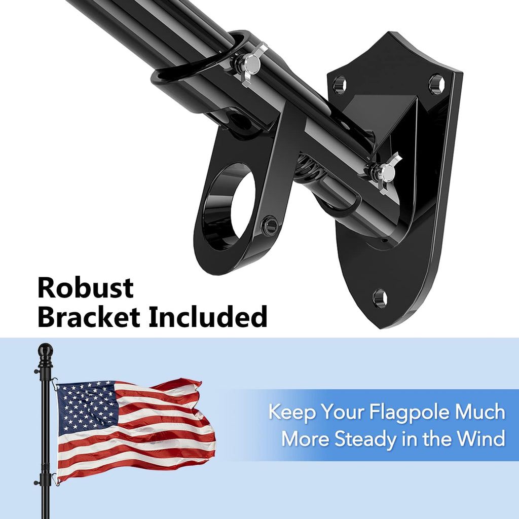 6FT Metal Flag Pole with Two-Position Bracket Holders Black P552