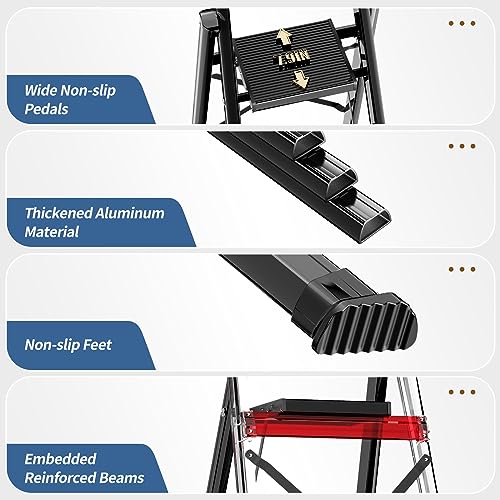 Black Aluminum Folding Step Stool with Handgrip W543649