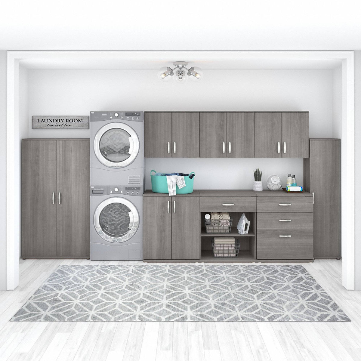 Platinum Gray Wall Cabinet with Doors and Shelves Y769312