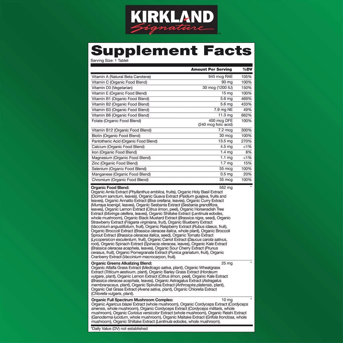 USDA Organic Multivitamin, 80 Coated Tablets R972240
