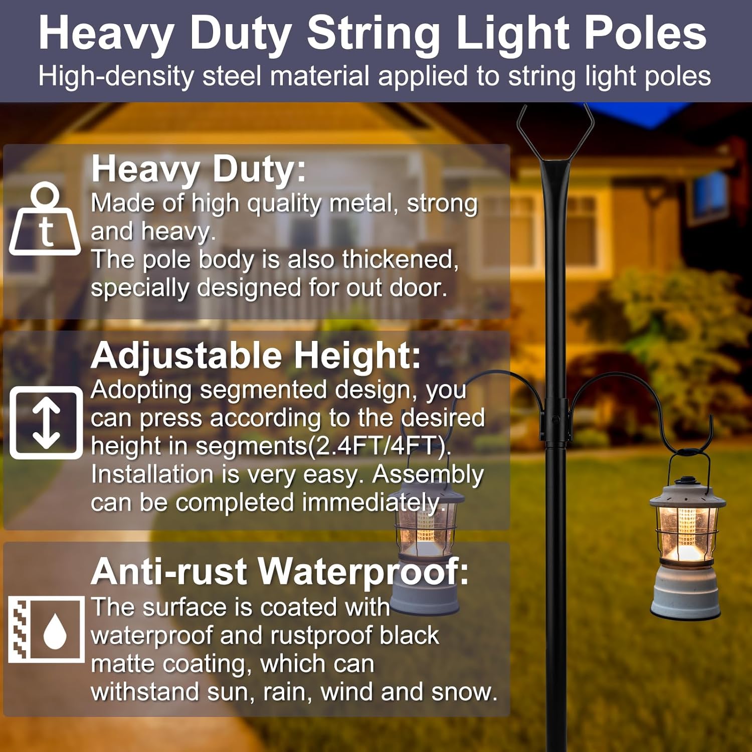 2 Pack Adjustable Metal String Light Poles H547