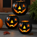 3 Sets Halloween Metal Jack O Lanterns Pumpkin with 3 LED Candles with Black Creepy Cloth Decoration Bundle S307