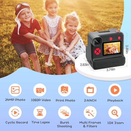 Blue FHD Selfie Digital Video Camera with 3 Rolls Print Paper & 32G Card K731