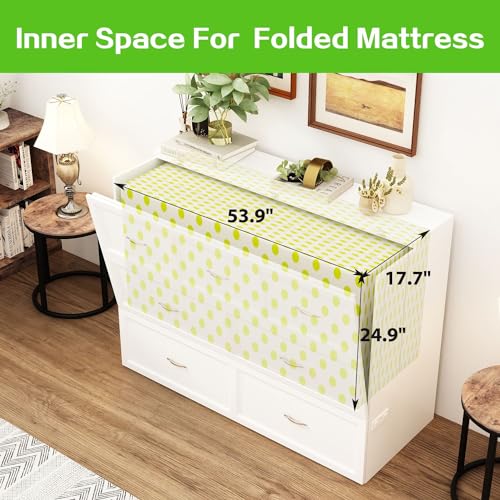 Queen Size White Murphy Bed with 1 Drawer E2995