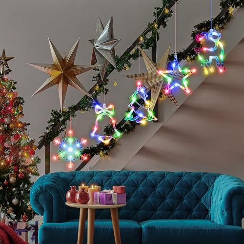 5Pack Christmas Window Lights with Timer, Battery Powered White LED Snowflake Decor C50355