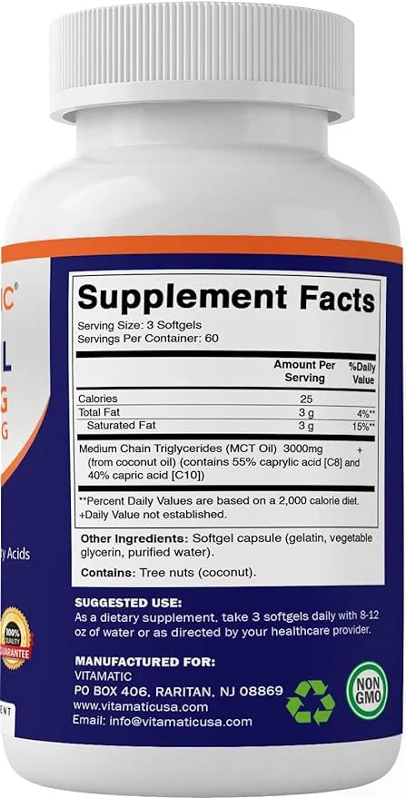 2 Packs MCT Oil Capsules 3000 mg per Serving 180 Softgels from Coconut Oil J842