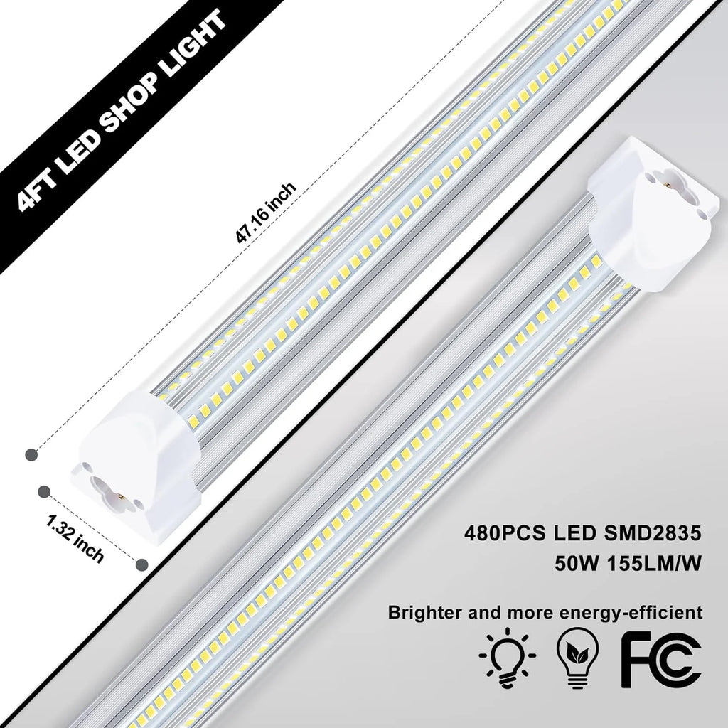 4FT 50W 7750Lumen 6000K Clear Cover V-Shape Linkable T8 LED Tube Light 10 Pack F52906