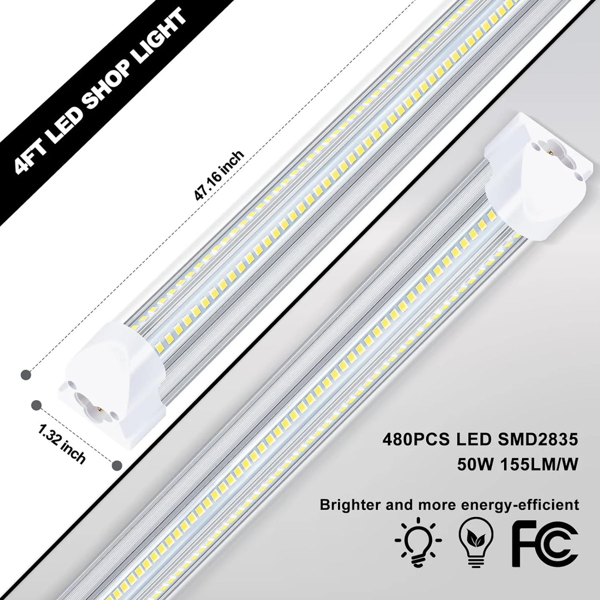 4FT 50W 7750Lumen 6000K Clear Cover V-Shape Linkable T8 LED Tube Light 10 Pack F52906