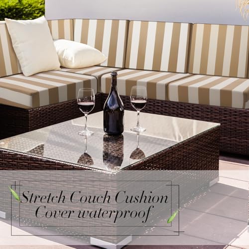 Gray 8Pcs Outdoor Stretch Sofa Cushion Covers J3999
