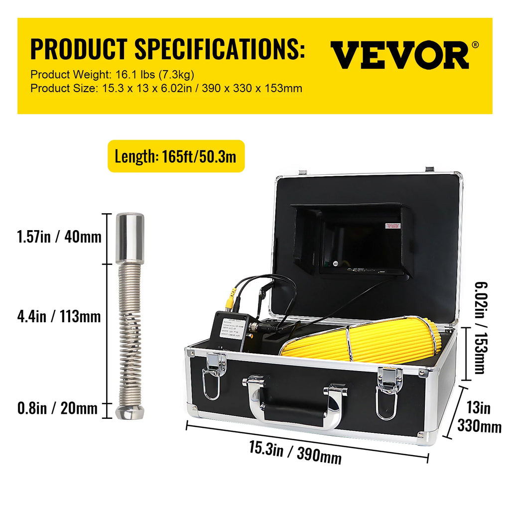 165' Cable Waterproof IP68 Sewer Camera with 512Hz Sonde Transmitter & Receiver X1740