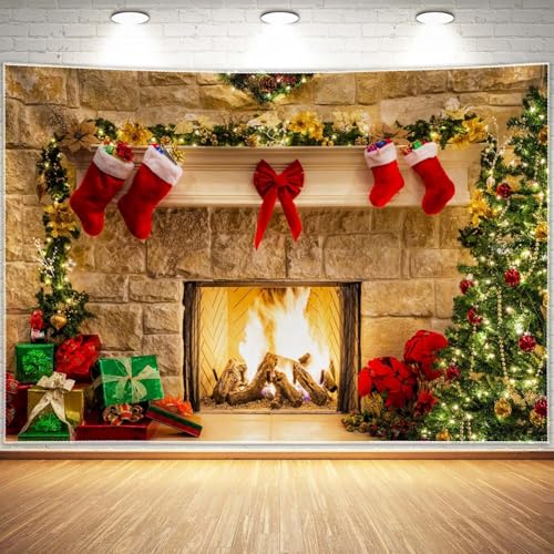 7x5ft Christmas Fireplace Theme Backdrop for Photography Y644360