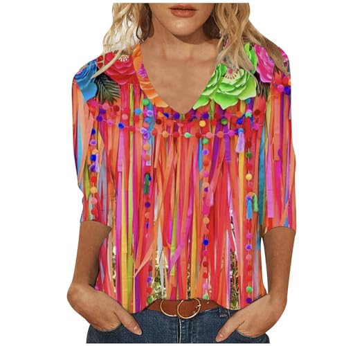 V Neck Elbow Length Sleeve Basic Tops Plus Size Blouse A6794