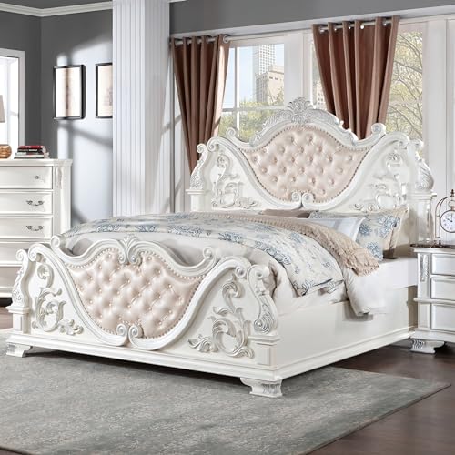 King-Size Wood 5-Piece Bedroom Set with Button-Tufted Headboard G78146