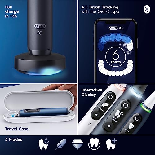 Black Rechargeable Electric Toothbrush with 5 Cleaning Settings, 2 Replacement Heads, Travel Case H5656