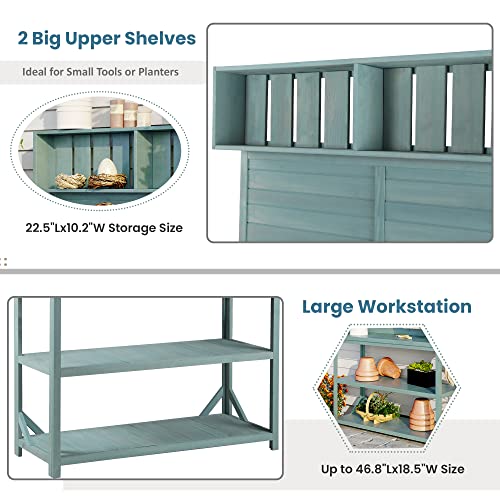 Green 65" Wooden Potting Bench with 4 Storage Shelves X132545