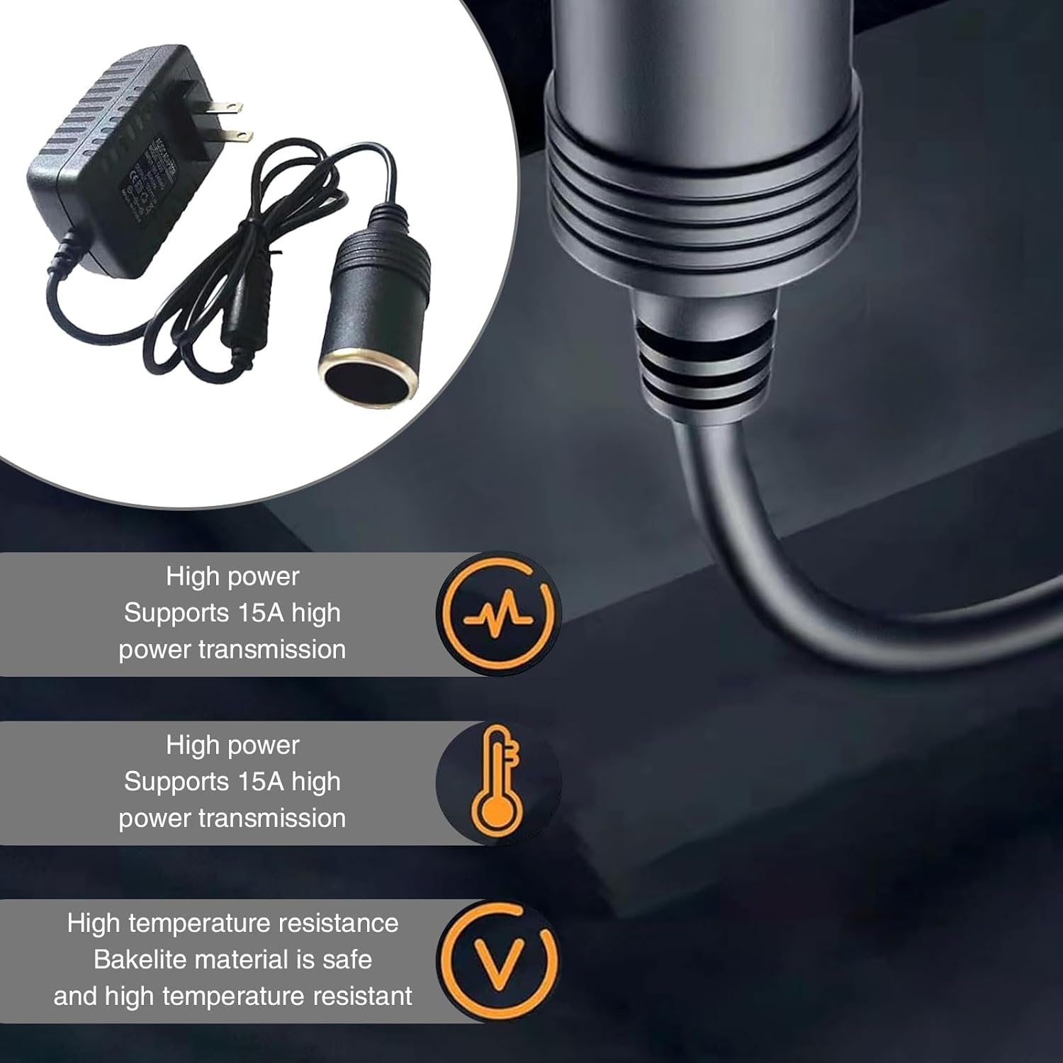 1 PC Car Cigarette Lighter Socket Replacement Power Adapter with Line N47544