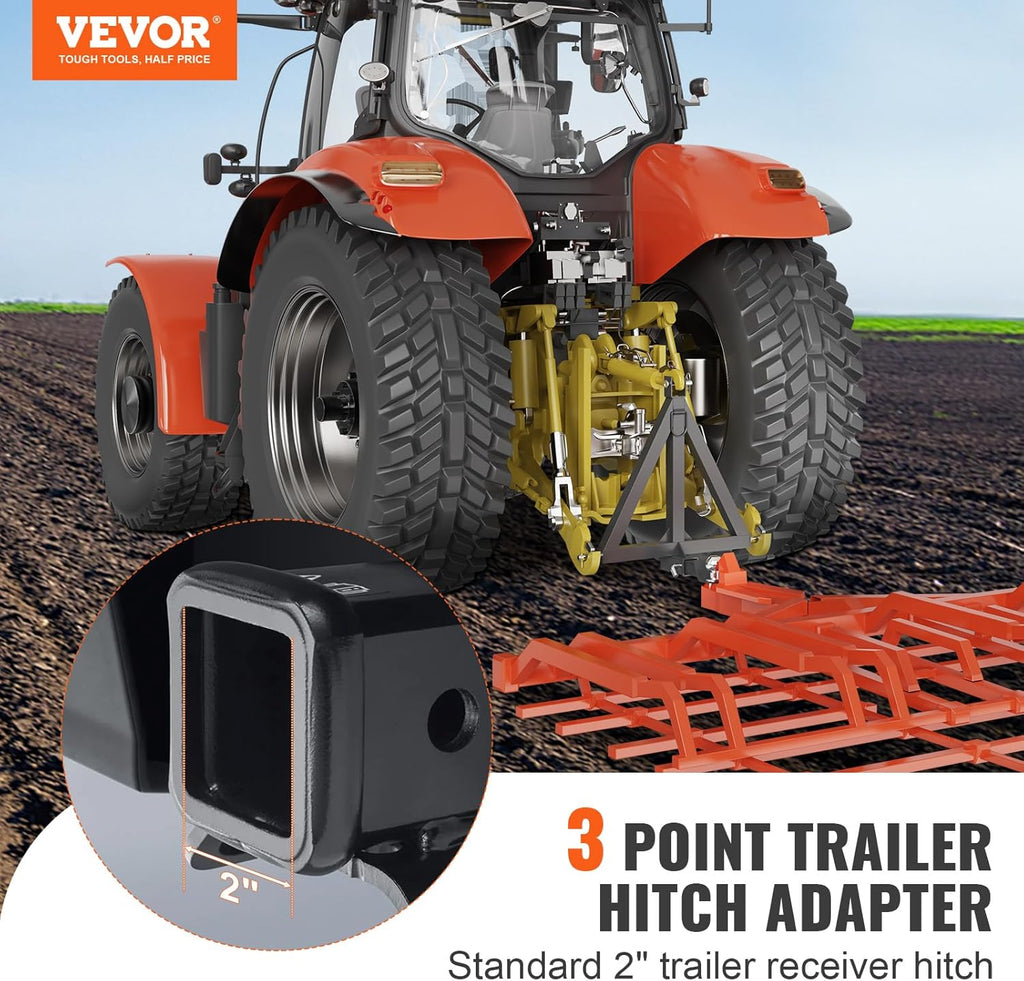 3 Point 2" Receiver Trailer Hitch Category 1 Tractor Tow Drawbar Adapter with Pins G99535