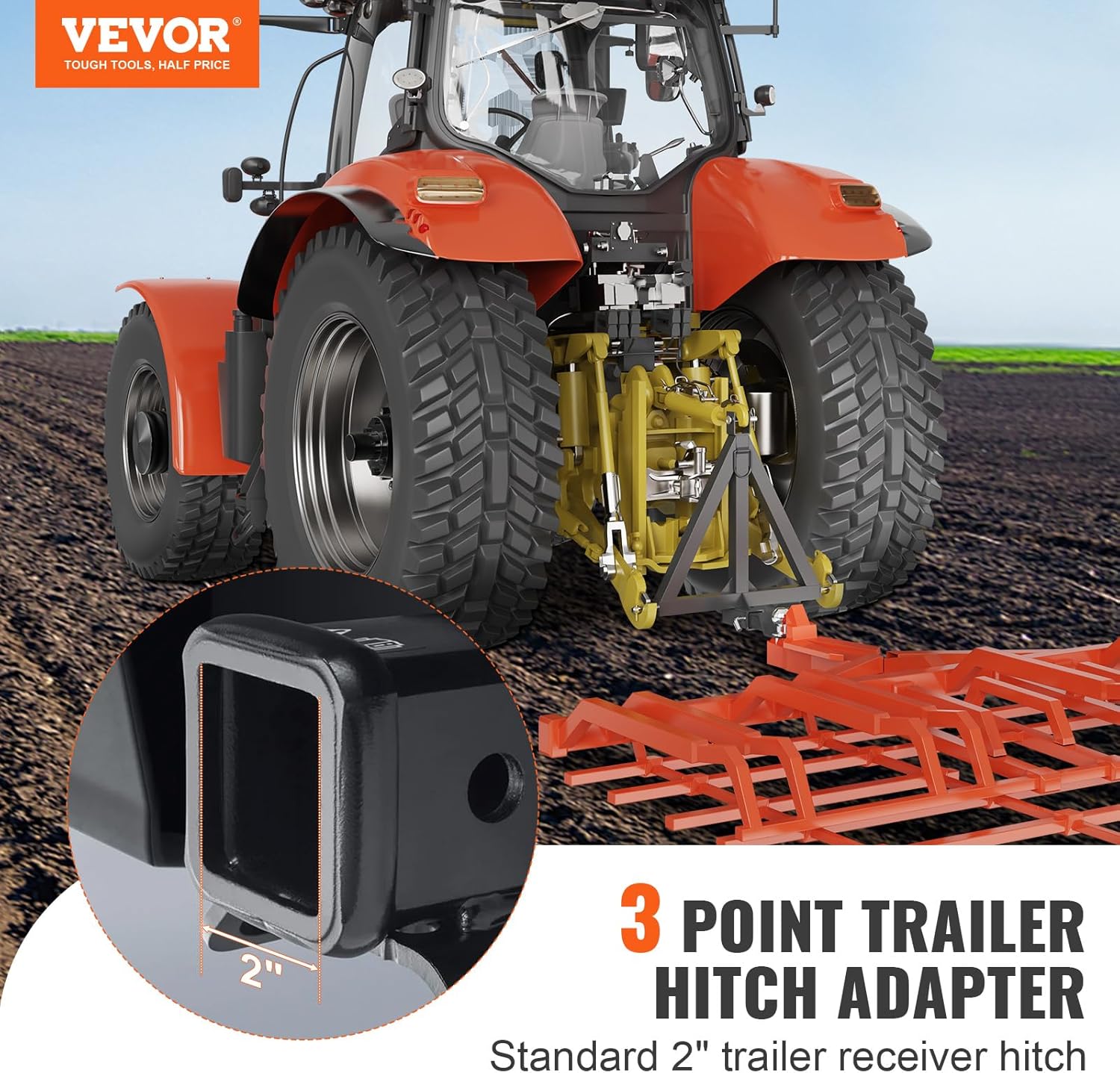 3 Point 2" Receiver Trailer Hitch Category 1 Tractor Tow Drawbar Adapter with Pins G99535