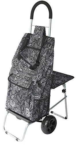 Black Foldable Shopping Cart with Seat P222841