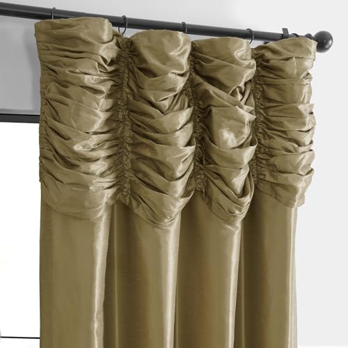 Ruched Faux Dupioni Silk Curtains 50 X 96 (1 Panel), Flax Gold O999