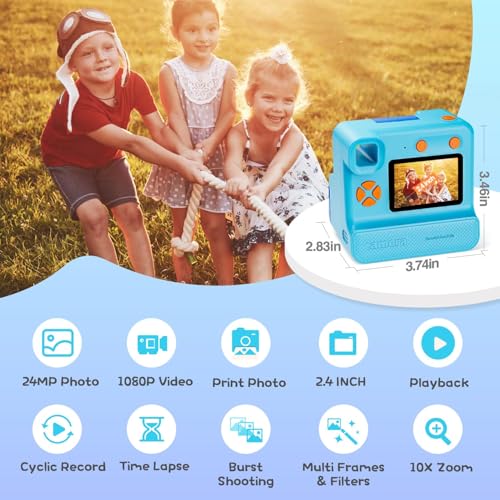 Blue FHD Selfie Digital Video Camera with 3 Rolls Print Paper & 32G Card K731