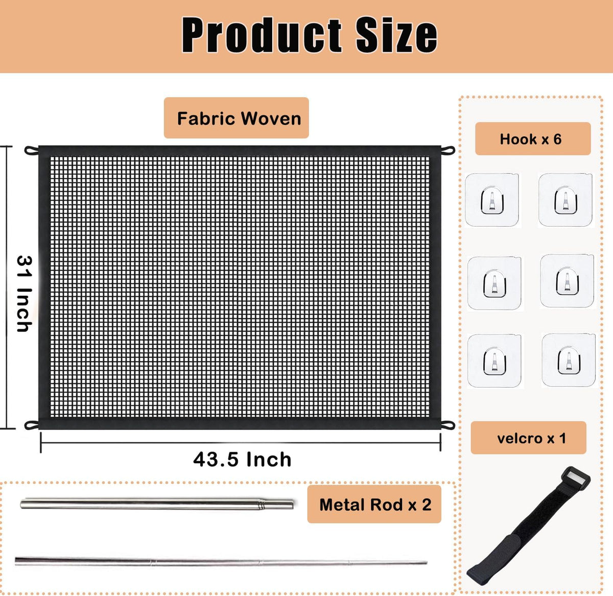 Portable Mesh Pet Gate, 43.5" W x 31" H, 6 Hooks Z480890