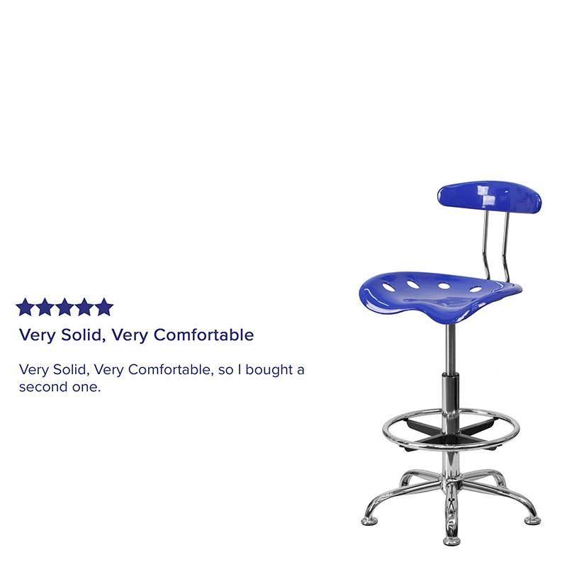 Nautical Blue and Chrome Drafting Stool with Tractor Seat U673943