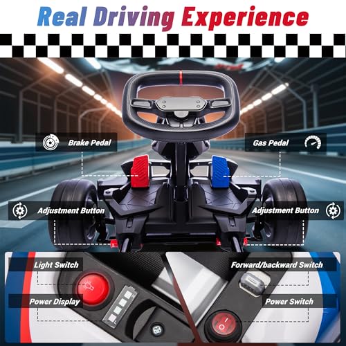 24V 9AH Electric Go Kart with Adjustable Seat, 7.5 MPH Drift Kart, 2 * 200W Motors, Grey P8267