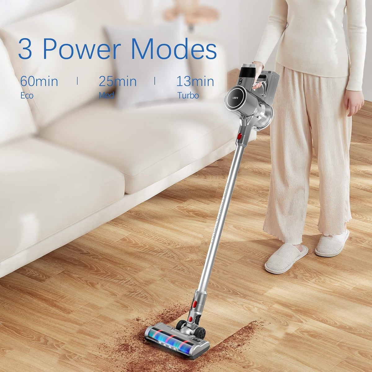 Cordless Stick Vacuum Cleaner 28KPA 3 in 1 Lightweight with LED Headlights Detachable Battery G9613