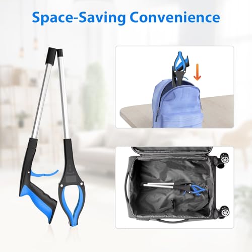 32" Foldable Reacher Grabber Tool with 360° Rotating Jaw & Magnet, Blue H120