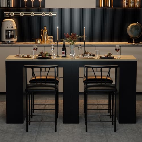 Gray Small Bar Table and Chairs Dining Set for 2 with Storage Shelves M76224
