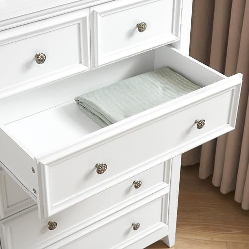 White 6 Drawer Dresser with Metal Handles W843