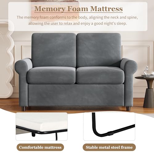 Gray Pull Out Sofa Bed with Twin Size Mattress Pad K622167