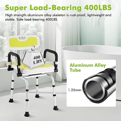 Swivel Shower Chair with Armrests and Back Padded Seat Adjustable Height J374850