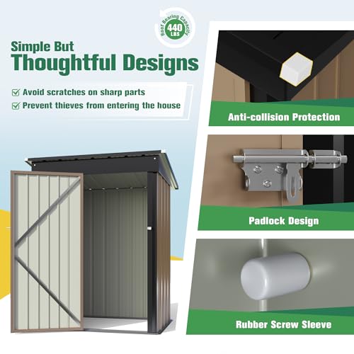 5 x 3 FT Waterproof Metal Garden Storage Shed B8724
