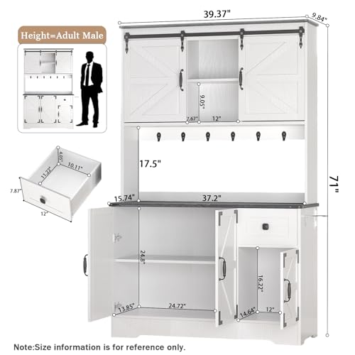 White Kitchen Pantry Cabinet with Charging Station and Microwave Stand X655