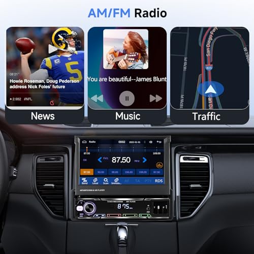 7" Flip Out Touchscreen Car Stereo with Wireless Carplay Android Auto Bluetooth AM/FM USB N5612