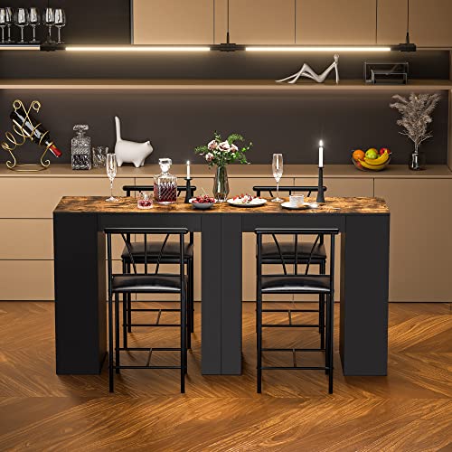 Gray Small Bar Table and Chairs Dining Set for 2 with Storage Shelves M76224