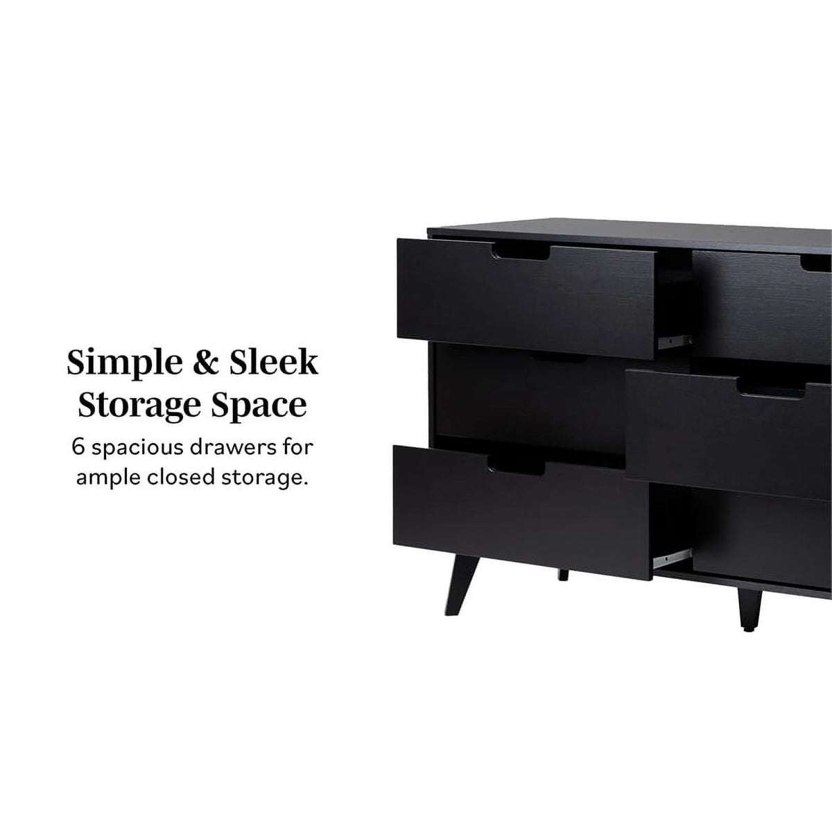 Black 6 Drawer Wood Dresser A9018