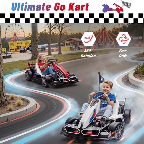 24V 9AH Electric Go Kart with Adjustable Seat, 7.5 MPH Drift Kart, 2 * 200W Motors, Grey P8267