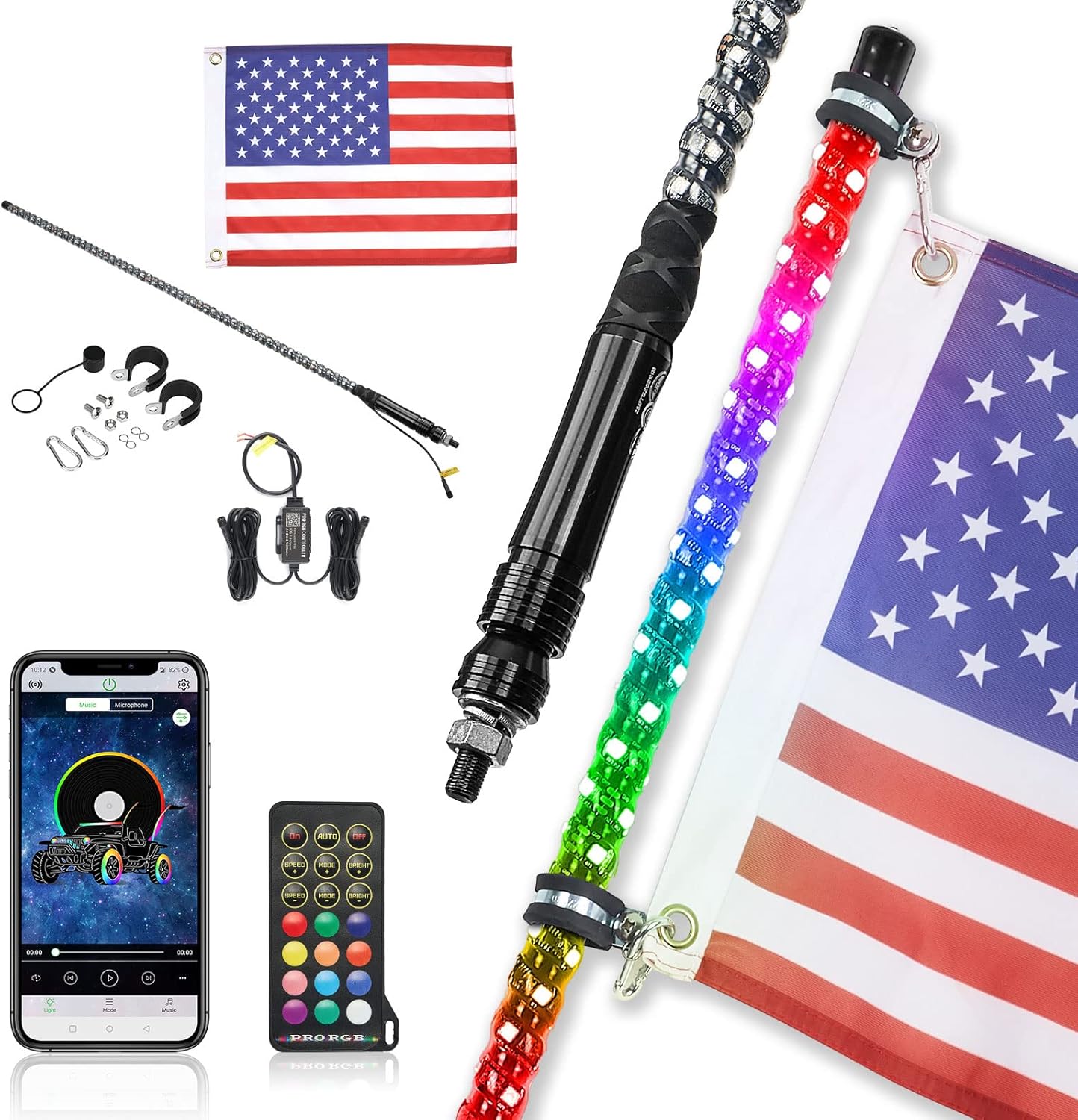 2pcs 3ft LED Whip Lights with Bluetooth L801