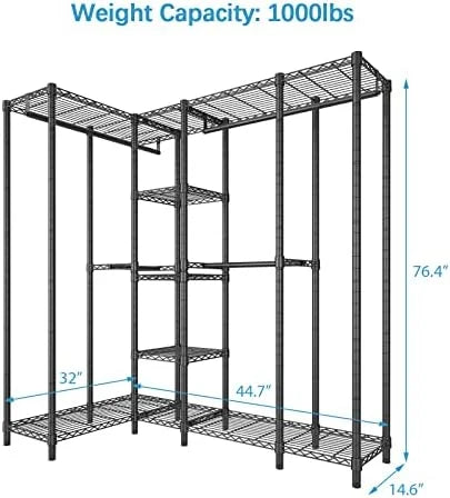 67.5" L Shaped Freestanding Wire Garment Rack O3696